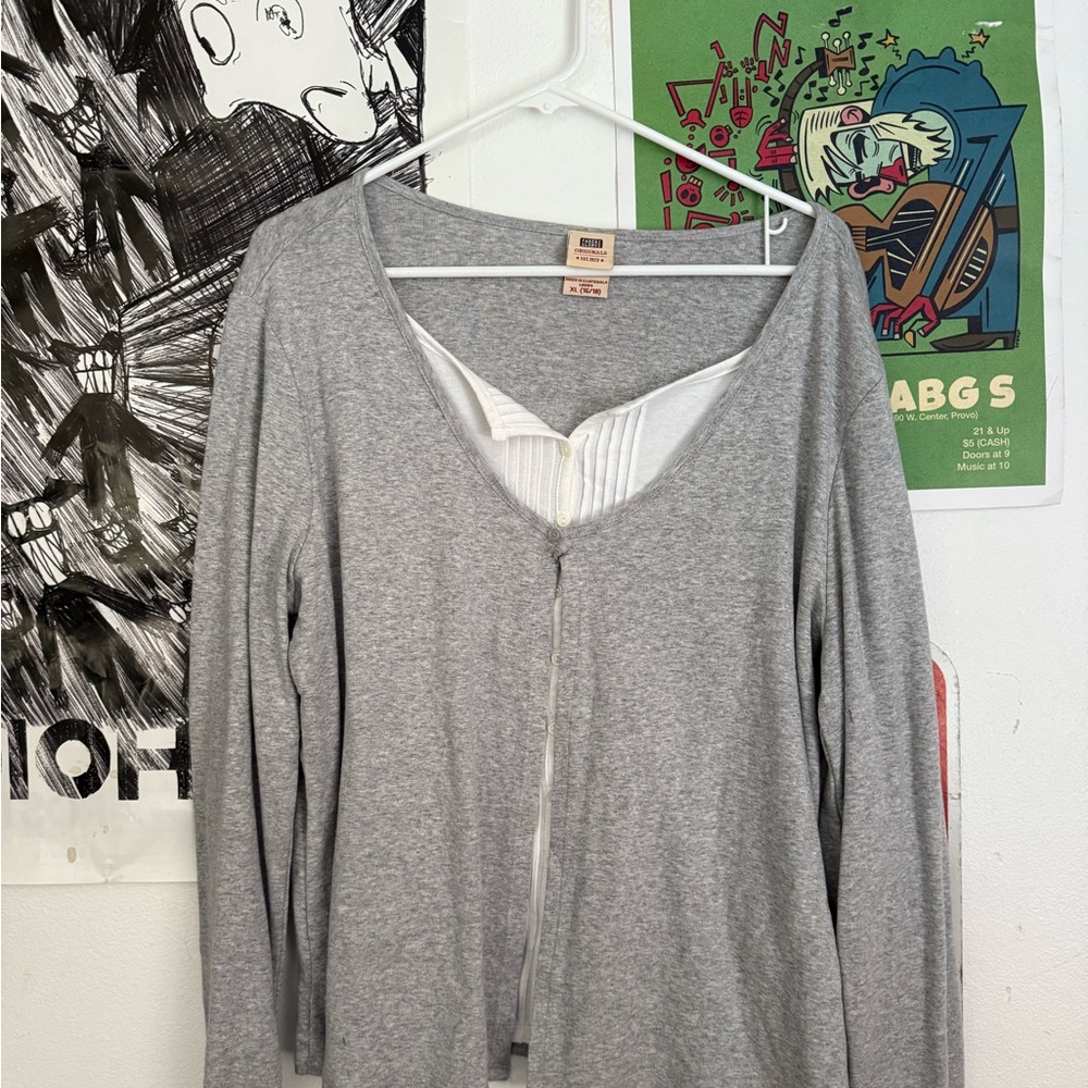 Gray Button Down Long Sleeve Shirt with White Accents